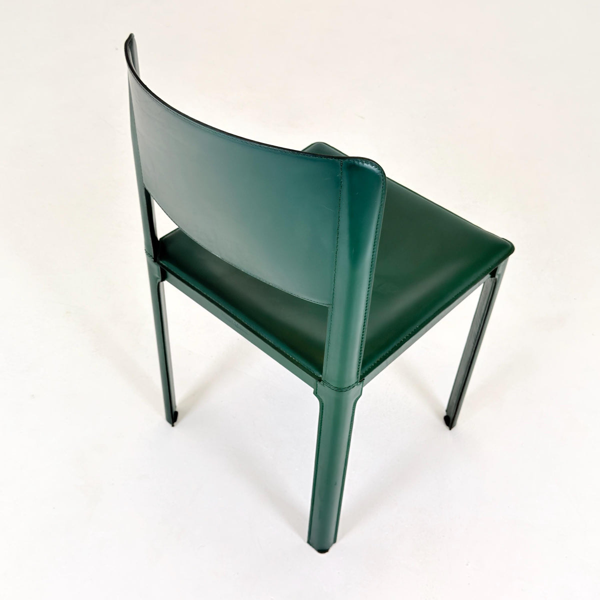 Rare Set of 4 Tito Agnoli Sistina Chairs for Matteo Grassi, Forest Green Leather, Italy 1980s