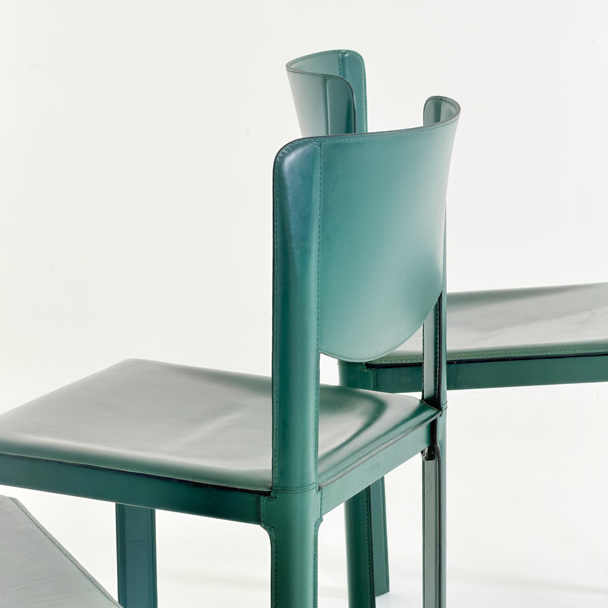 Rare Set of 4 Tito Agnoli Sistina Chairs for Matteo Grassi, Forest Green Leather, Italy 1980s