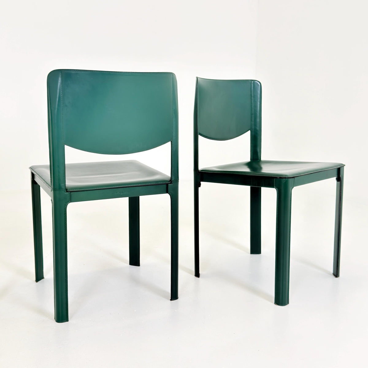 Rare Set of 4 Tito Agnoli Sistina Chairs for Matteo Grassi, Forest Green Leather, Italy 1980s