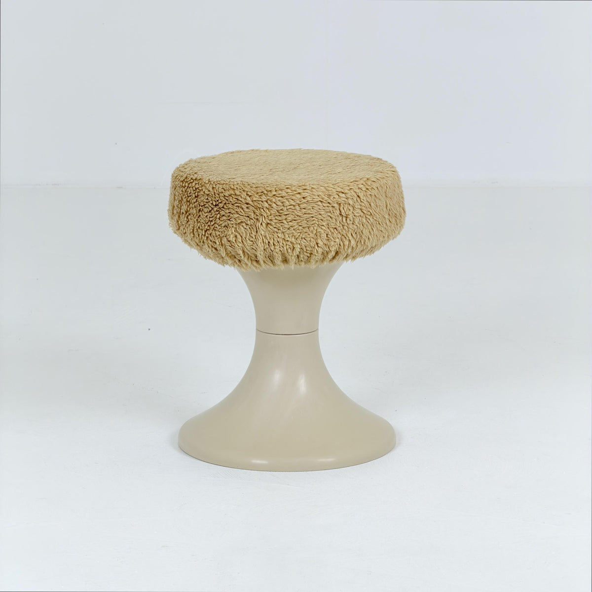 Mid century Space age beige Emsa Tulip stool with Teddy fabric cover West Germany 1970s