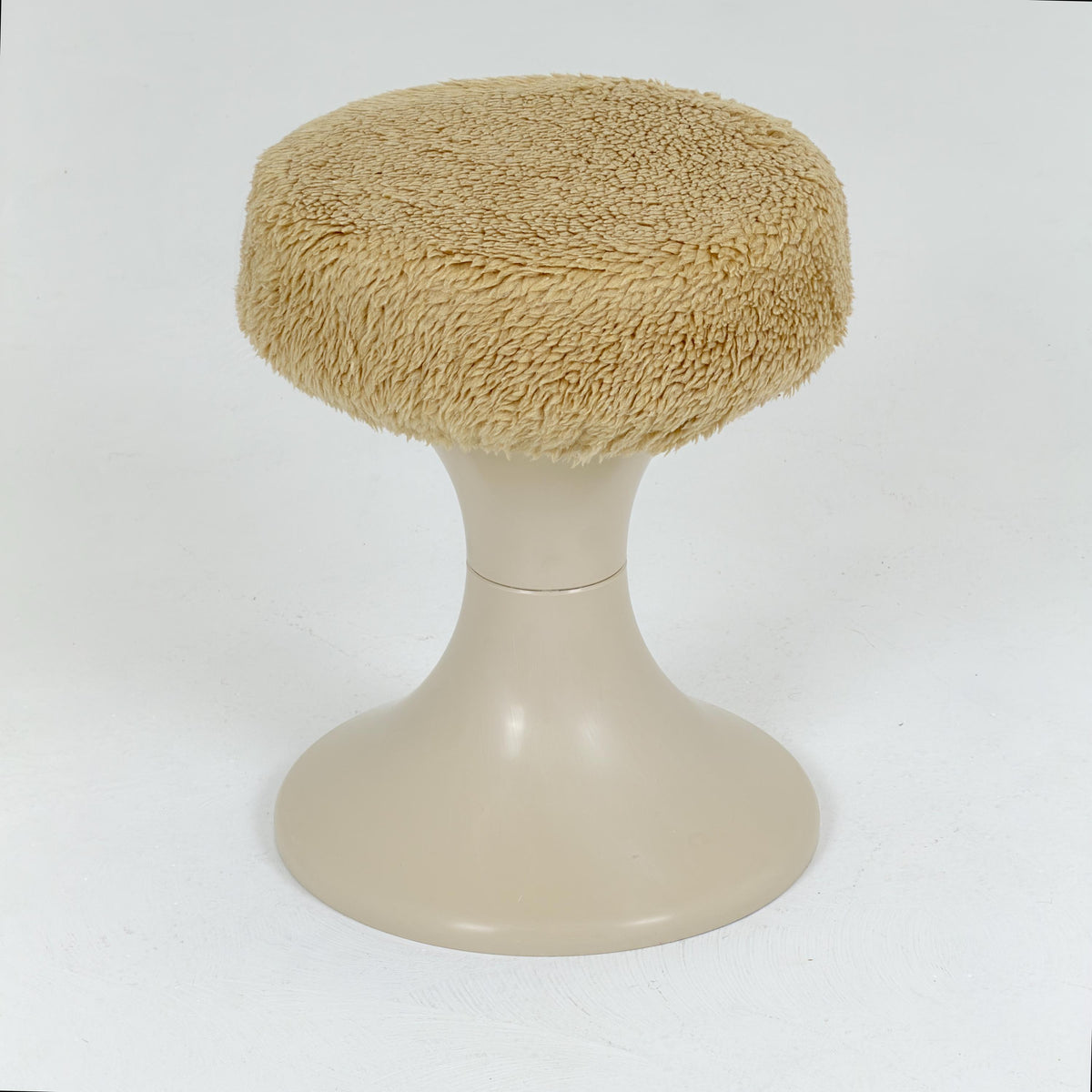 Mid century Space age beige Emsa Tulip stool with Teddy fabric cover West Germany 1970s