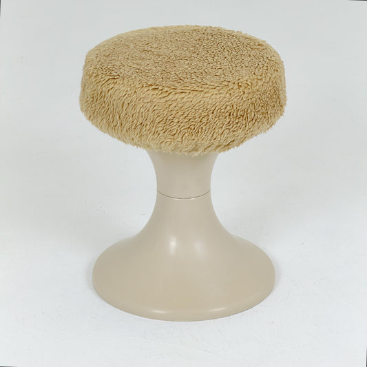 Mid century Space age beige Emsa Tulip stool with Teddy fabric cover West Germany 1970s