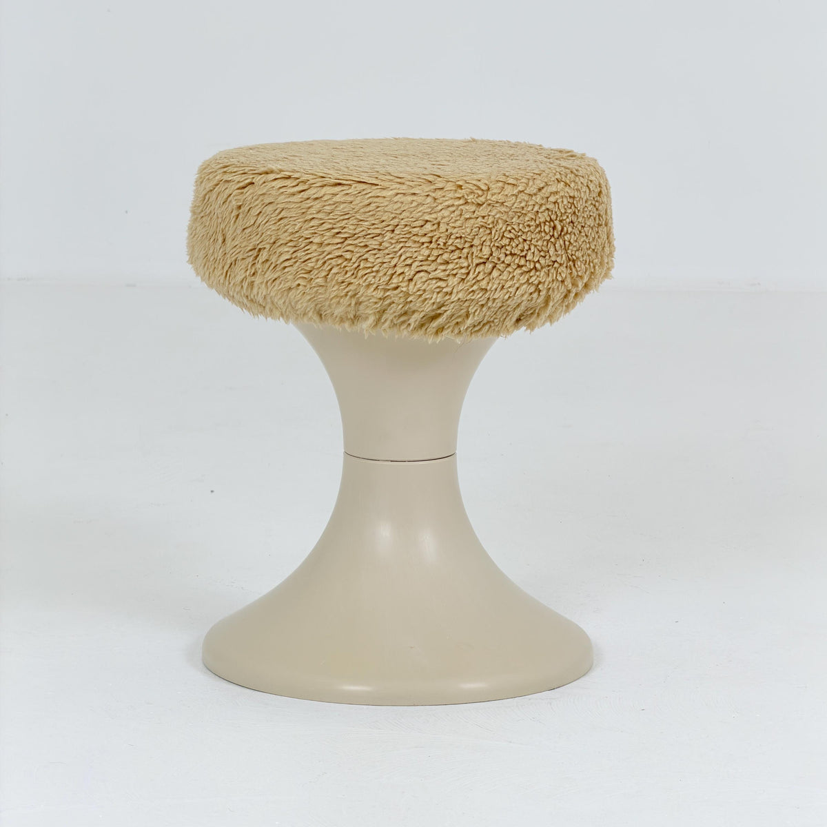 Mid century Space age beige Emsa Tulip stool with Teddy fabric cover West Germany 1970s