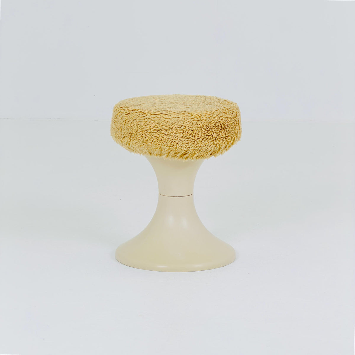 Mid century Space age beige Emsa Tulip stool with Teddy fabric cover West Germany 1970s