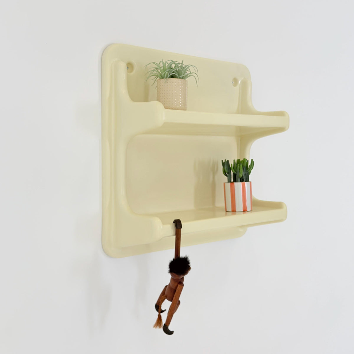 Rare Mid-Century Space Age Wall Shelf by Jean Paul Emonds-Alt, 1970s France, Cream Fiberglass, Thermoformed Plastic