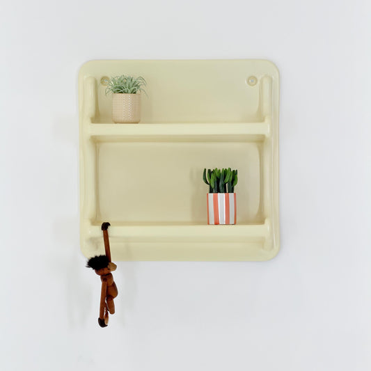 Rare Mid-Century Space Age Wall Shelf by Jean Paul Emonds-Alt, 1970s France, Cream Fiberglass, Thermoformed Plastic