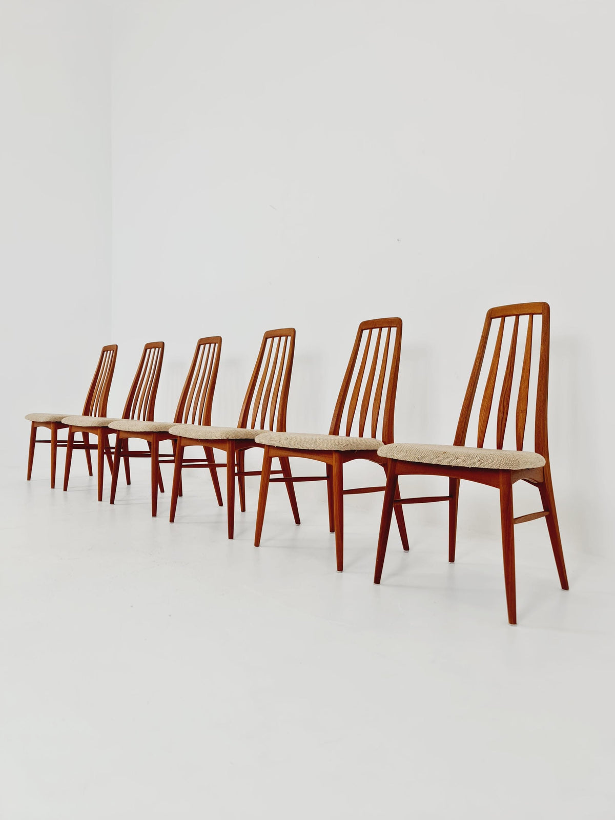 Midcentury teak Dining Eva chairs by Niels Koefoed for Koefoeds Hornslet 1960s, set of 6
