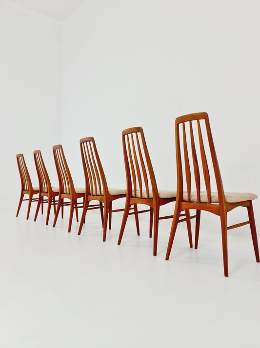 Midcentury teak Dining Eva chairs by Niels Koefoed for Koefoeds Hornslet 1960s, set of 6