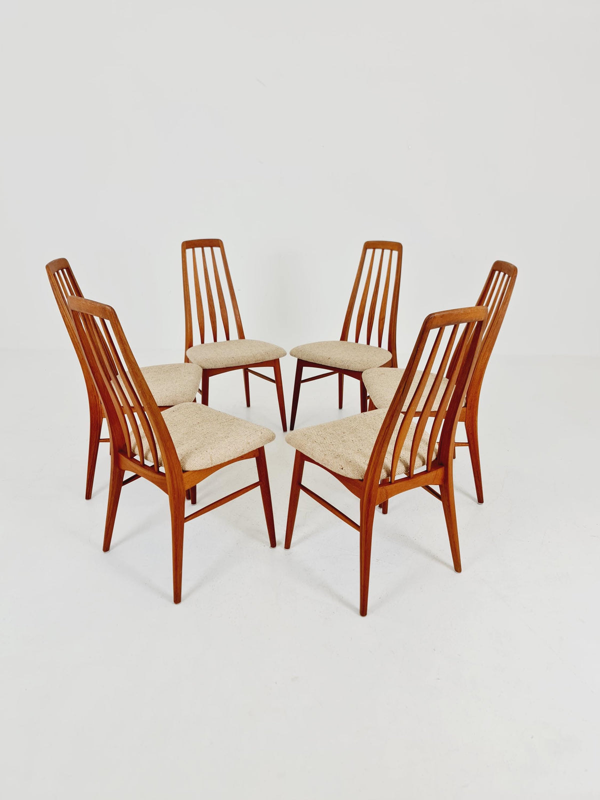 Midcentury teak Dining Eva chairs by Niels Koefoed for Koefoeds Hornslet 1960s, set of 6