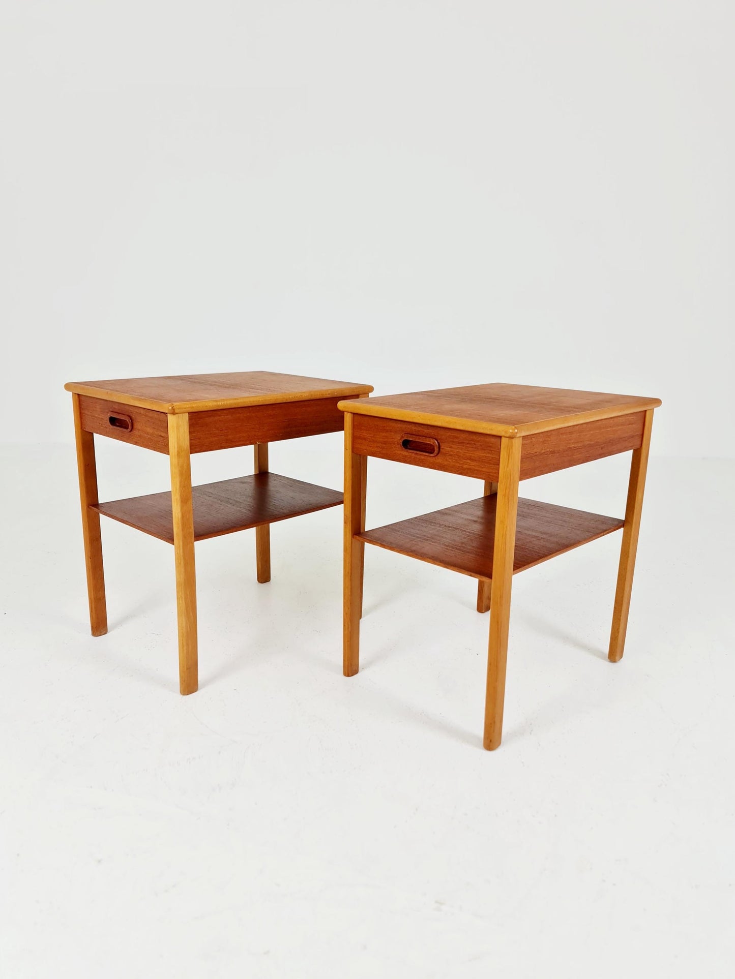 Mid century Danish teak & Oak bedside tables/ nightstands , 1960s, set of 2