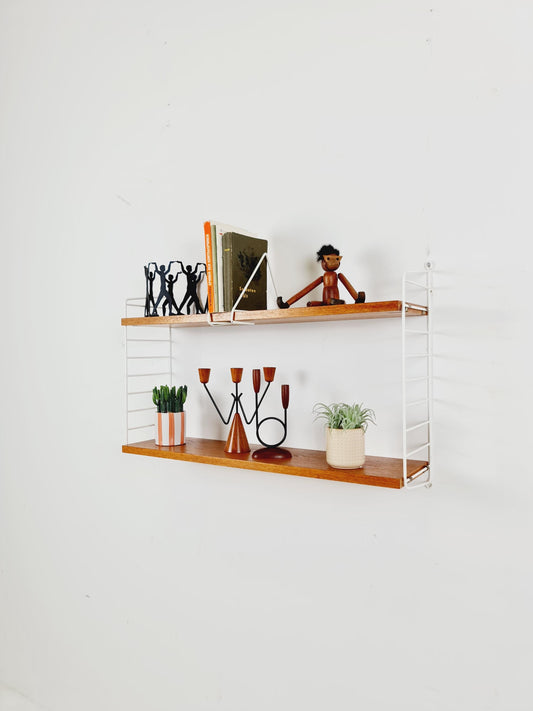 Original MCM Teak shelving system - consists of White lacquered metal ladders, from string Stockholm 1960s