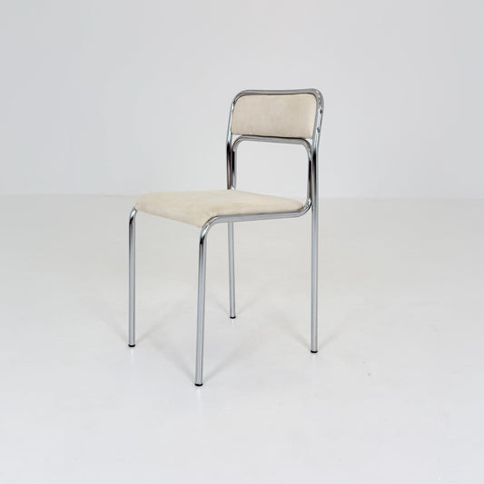 Mid Century Bauhaus minimalistic Tubular Chair | white Faux Leather | Minimalist Stackable Chair | 1980s Italy
