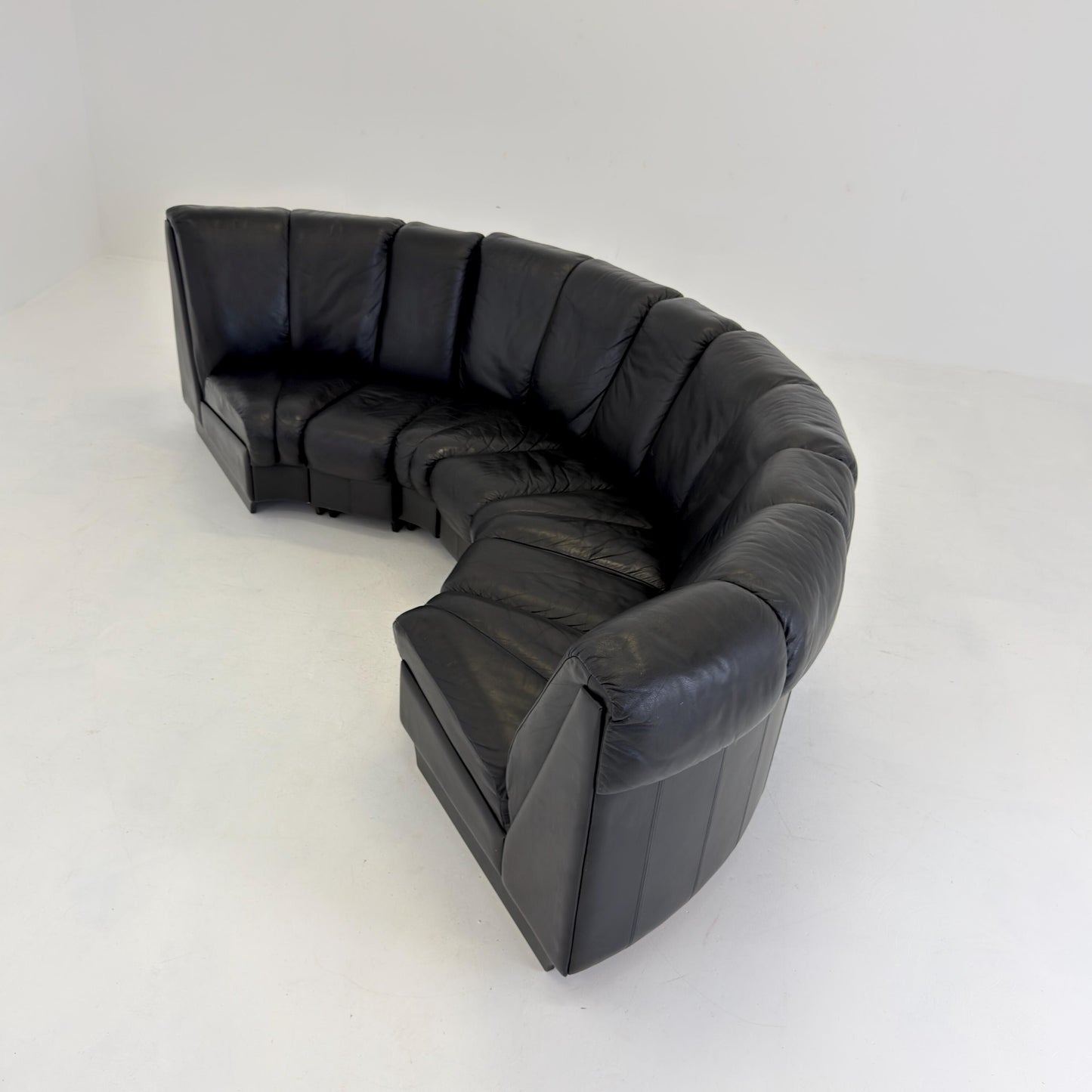 Mid-Century Modular Black Leather Sofa by Trio Line A/S Denmark, 1990s