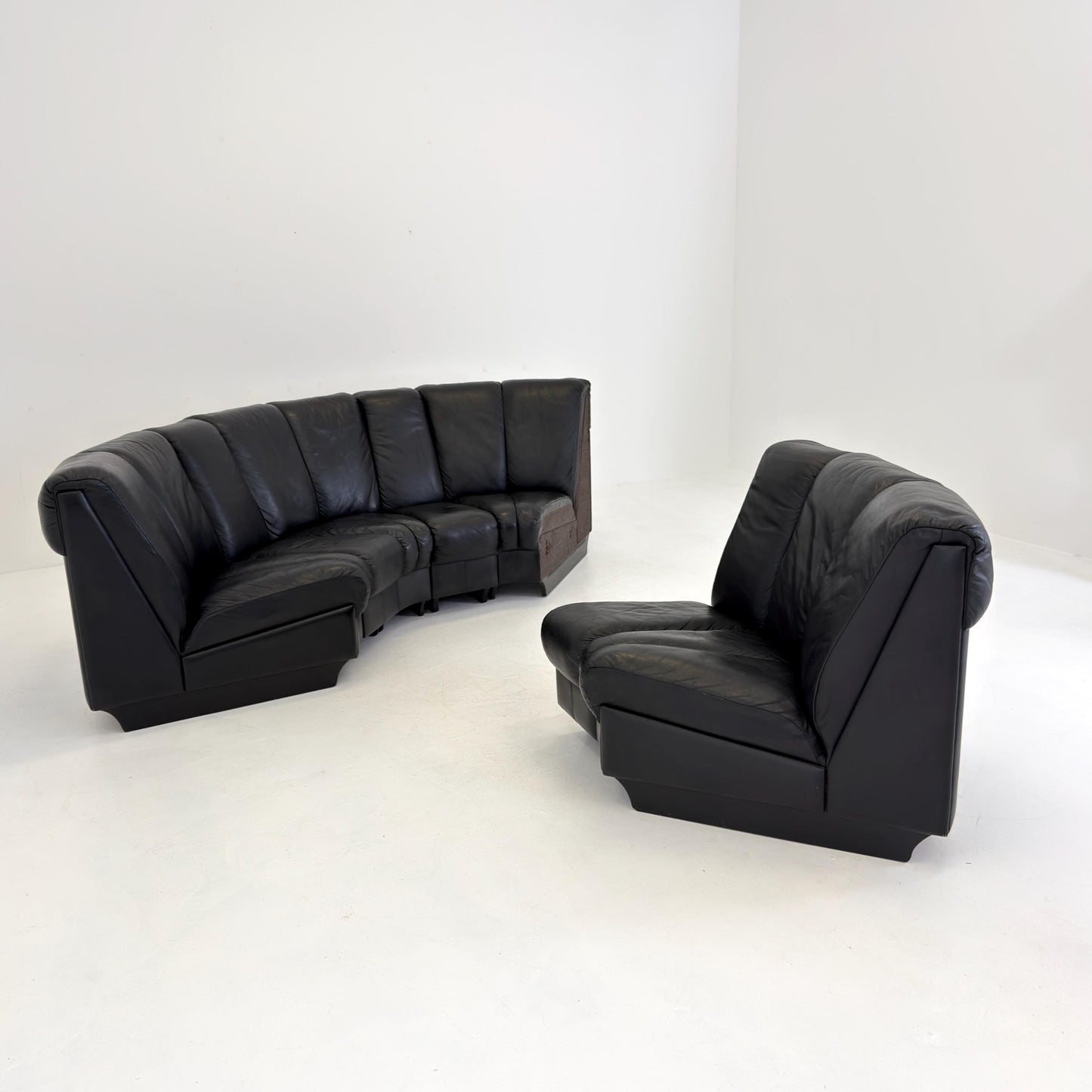 Mid-Century Modular Black Leather Sofa by Trio Line A/S Denmark, 1990s