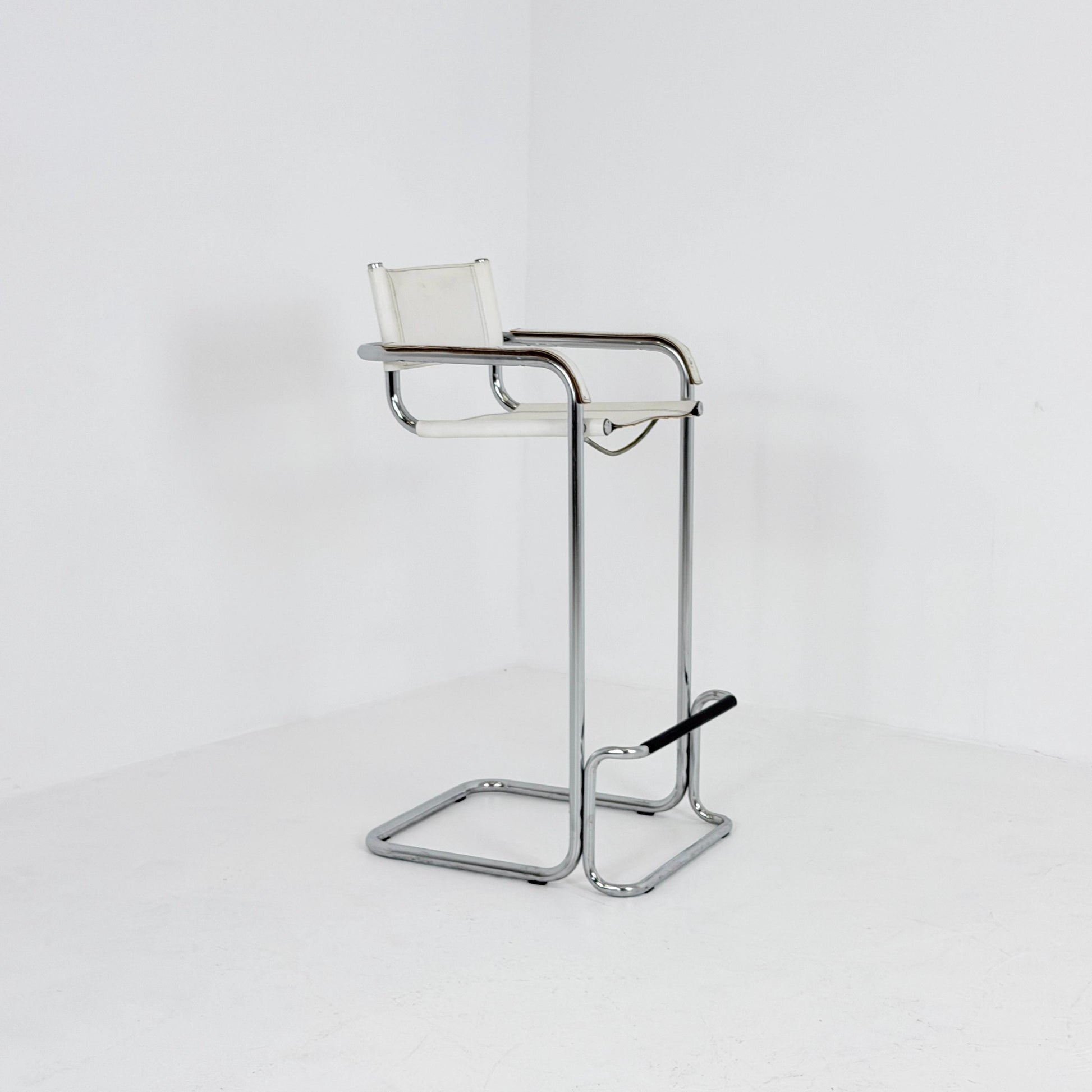 Mid century Bauhaus Mart Stam Style White Leather Bar Stool – Italy, 1970s