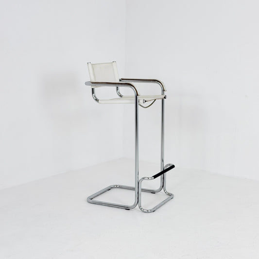 Mid century Bauhaus Mart Stam Style White Leather Bar Stool – Italy, 1970s