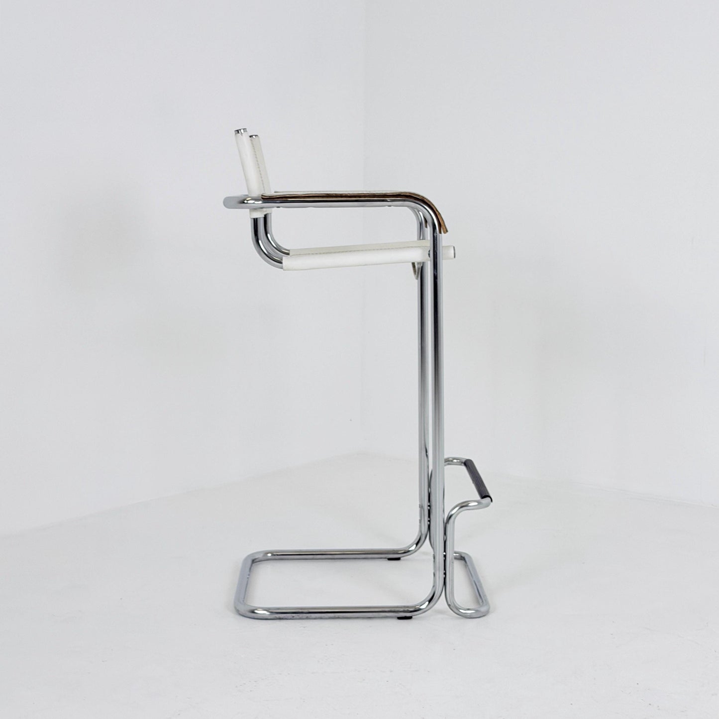 Mid century Bauhaus Mart Stam Style White Leather Bar Stool – Italy, 1970s