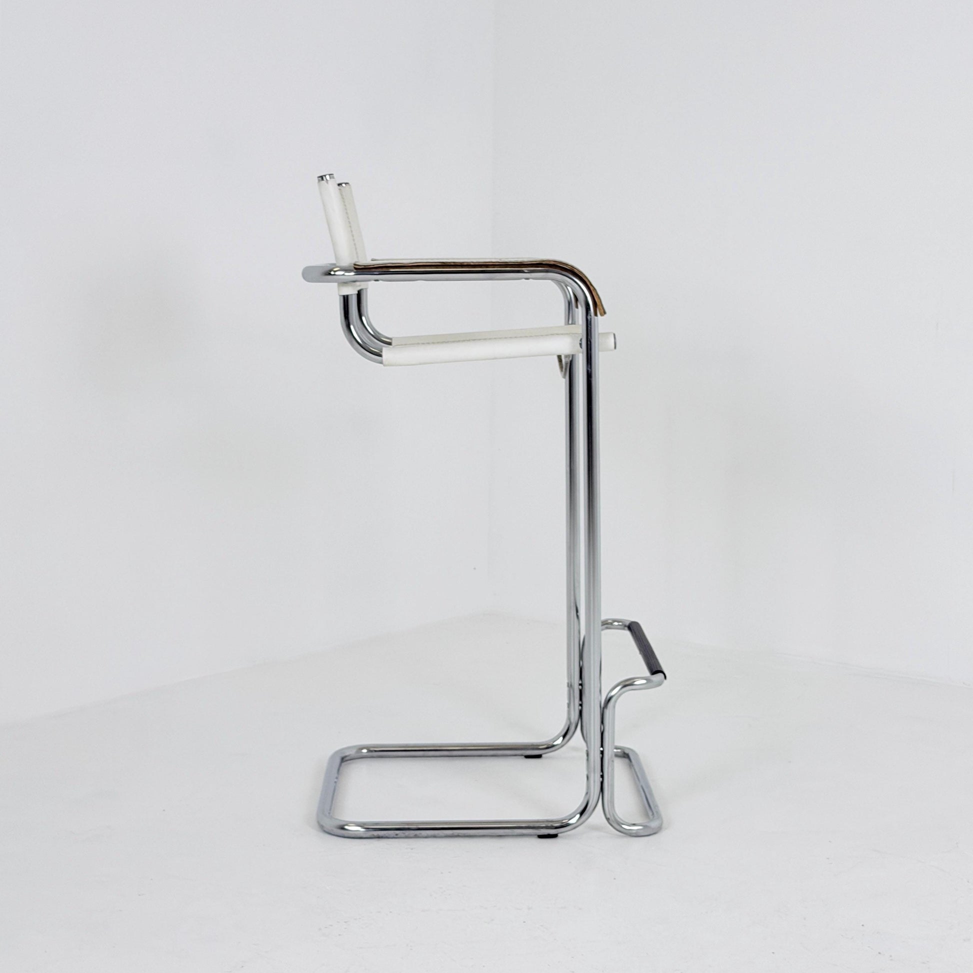 Mid century Bauhaus Mart Stam Style White Leather Bar Stool – Italy, 1970s