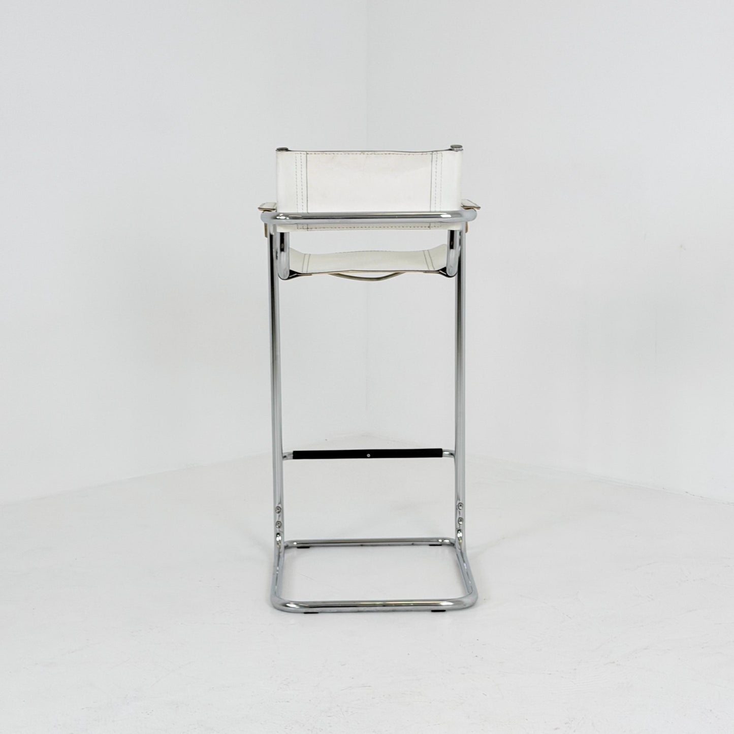 Mid century Bauhaus Mart Stam Style White Leather Bar Stool – Italy, 1970s