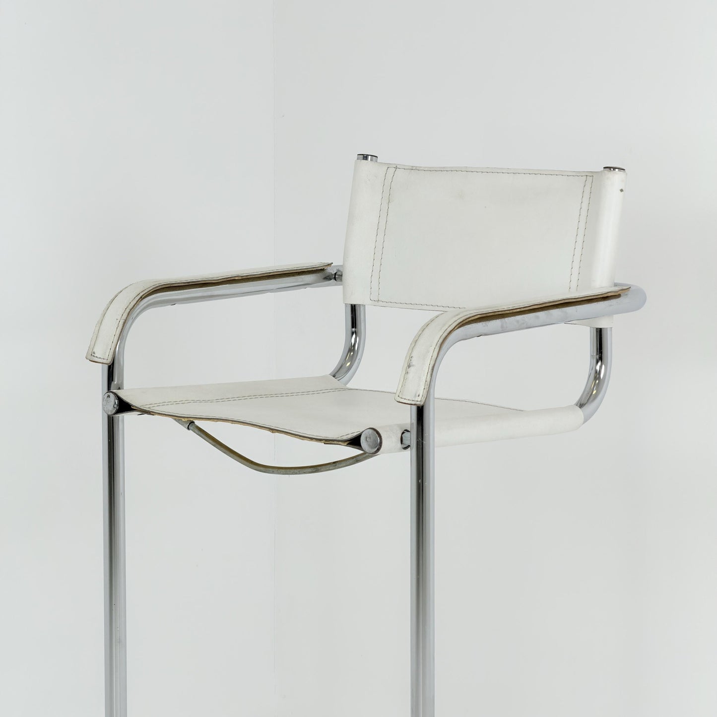Mid century Bauhaus Mart Stam Style White Leather Bar Stool – Italy, 1970s