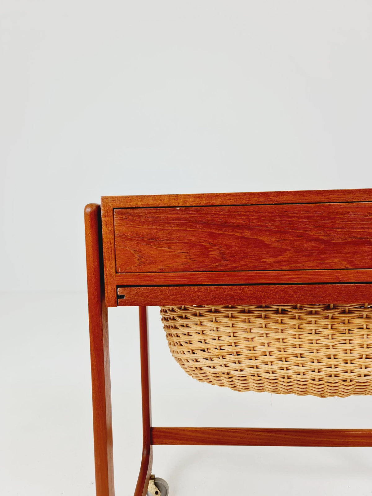 Vintage Danish teak and rattan sewing table/ side table cabinet By BR Gelsted , 1960s