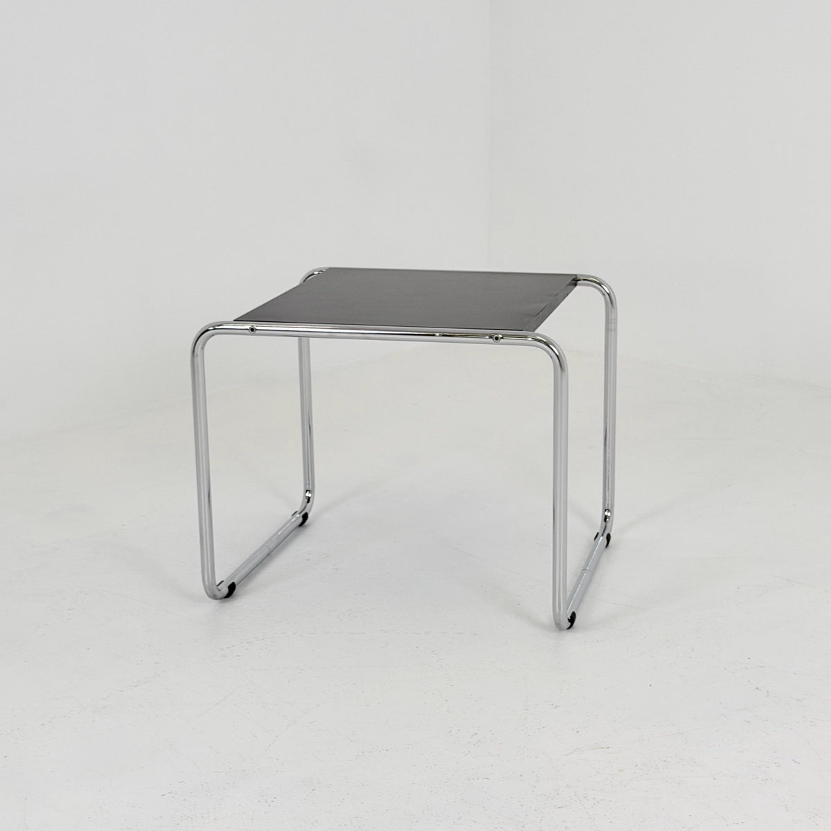 Mid century Bauhaus Marcel Breuer - Laccio Side coffee Table black Laminated Top with Tubular Chromed Base 1980s Itlay