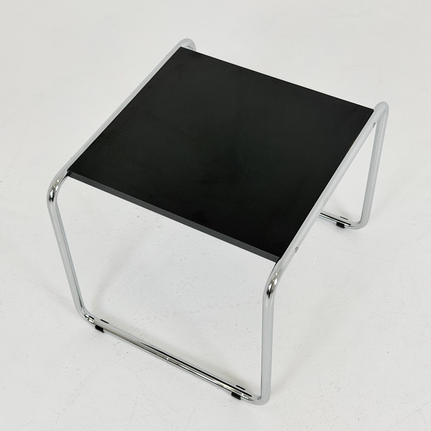 Mid century Bauhaus Marcel Breuer - Laccio Side coffee Table black Laminated Top with Tubular Chromed Base 1980s Itlay