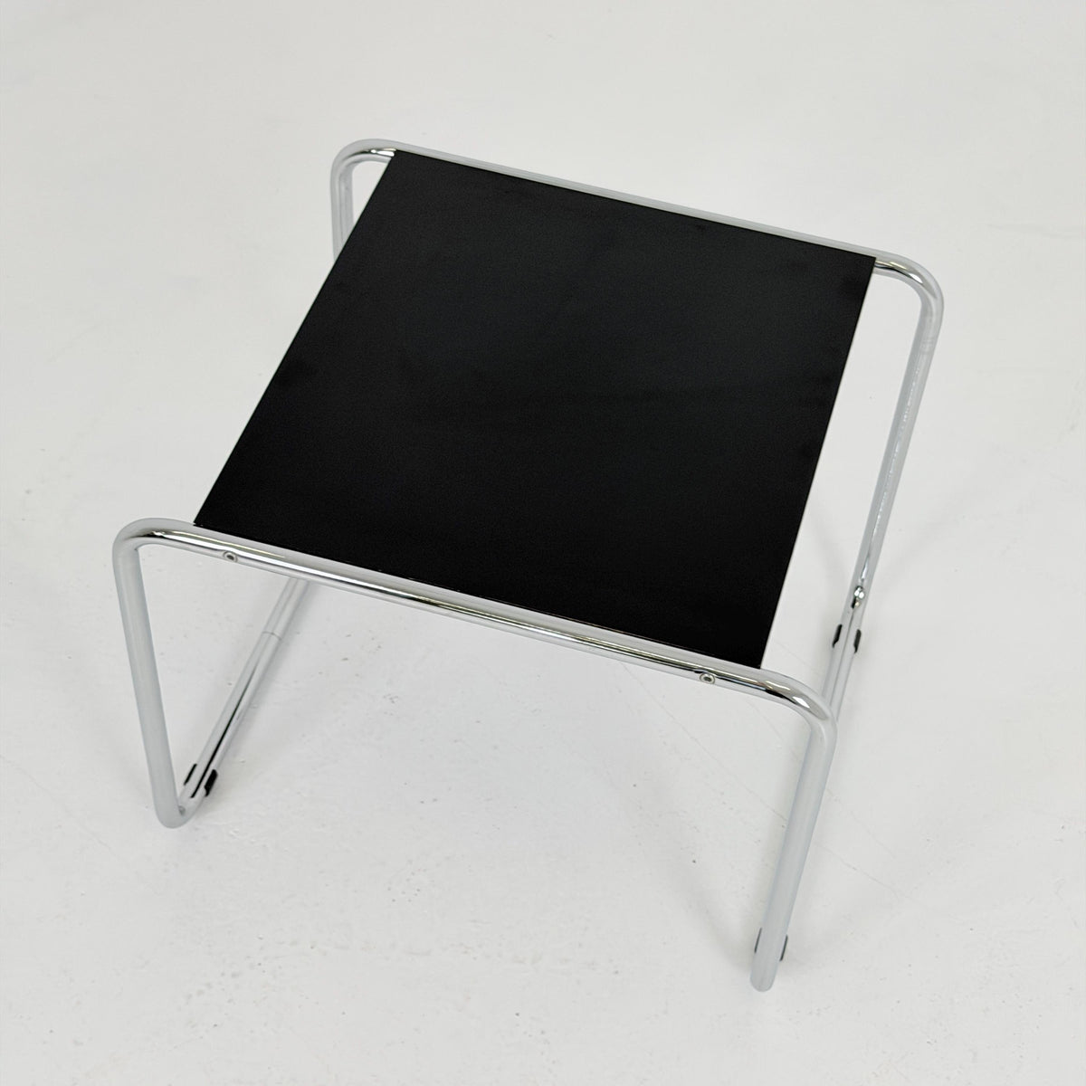 Mid century Bauhaus Marcel Breuer - Laccio Side coffee Table black Laminated Top with Tubular Chromed Base 1980s Itlay