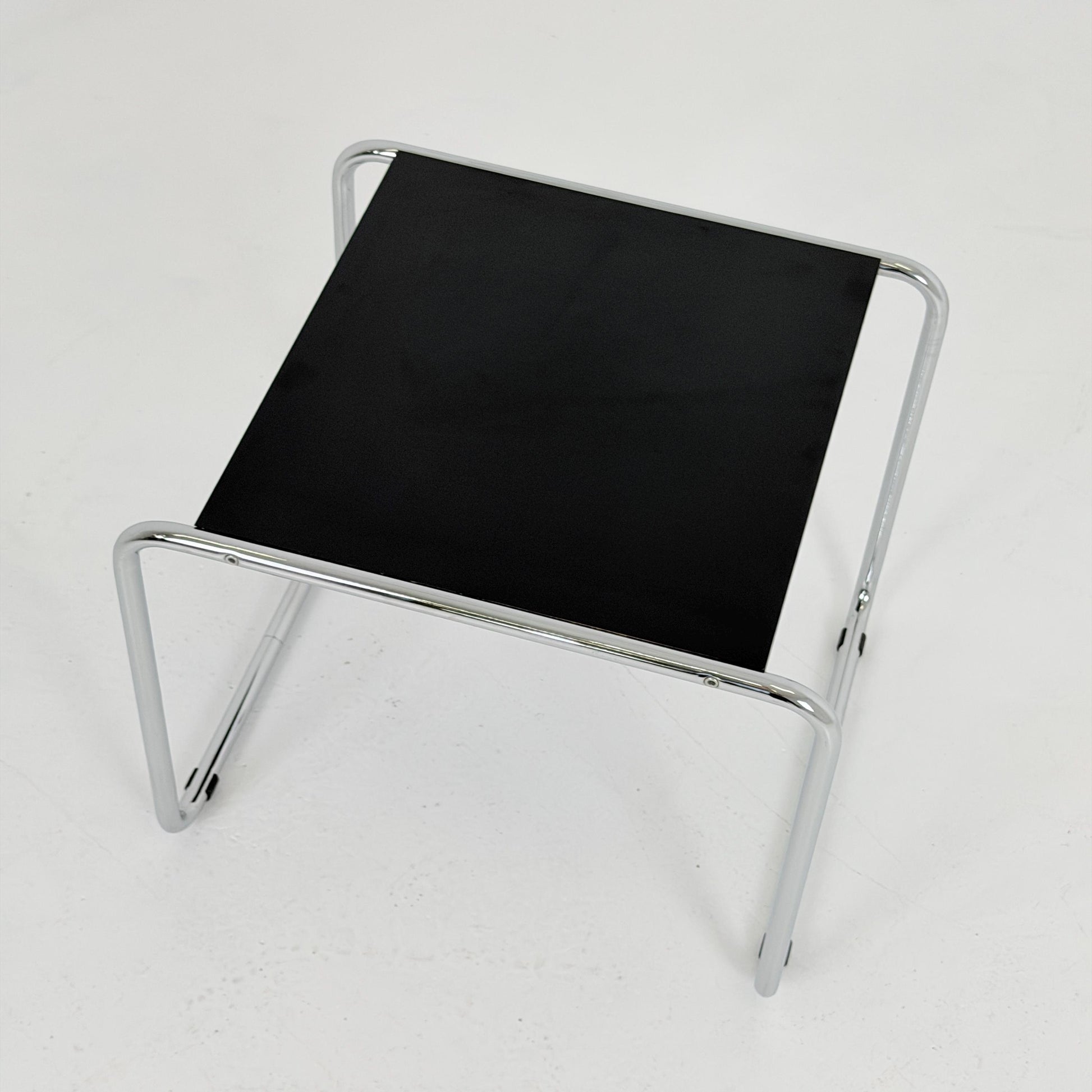 Mid century Bauhaus Marcel Breuer - Laccio Side coffee Table black Laminated Top with Tubular Chromed Base 1980s Itlay