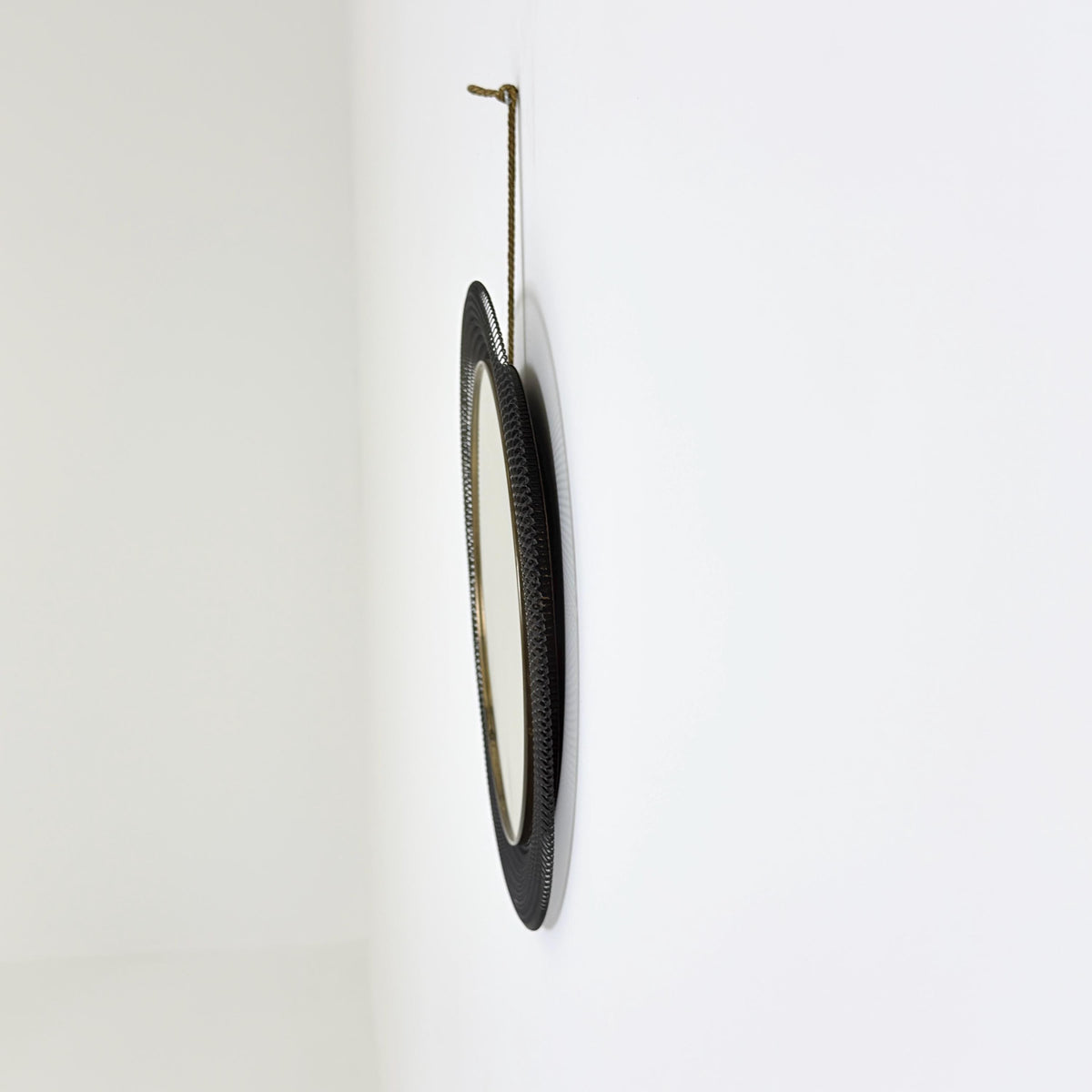 Mid-Century Wall Mirror in Black Metal & Brass from Vereinigte Werkstätten, Munich Germany 1960s