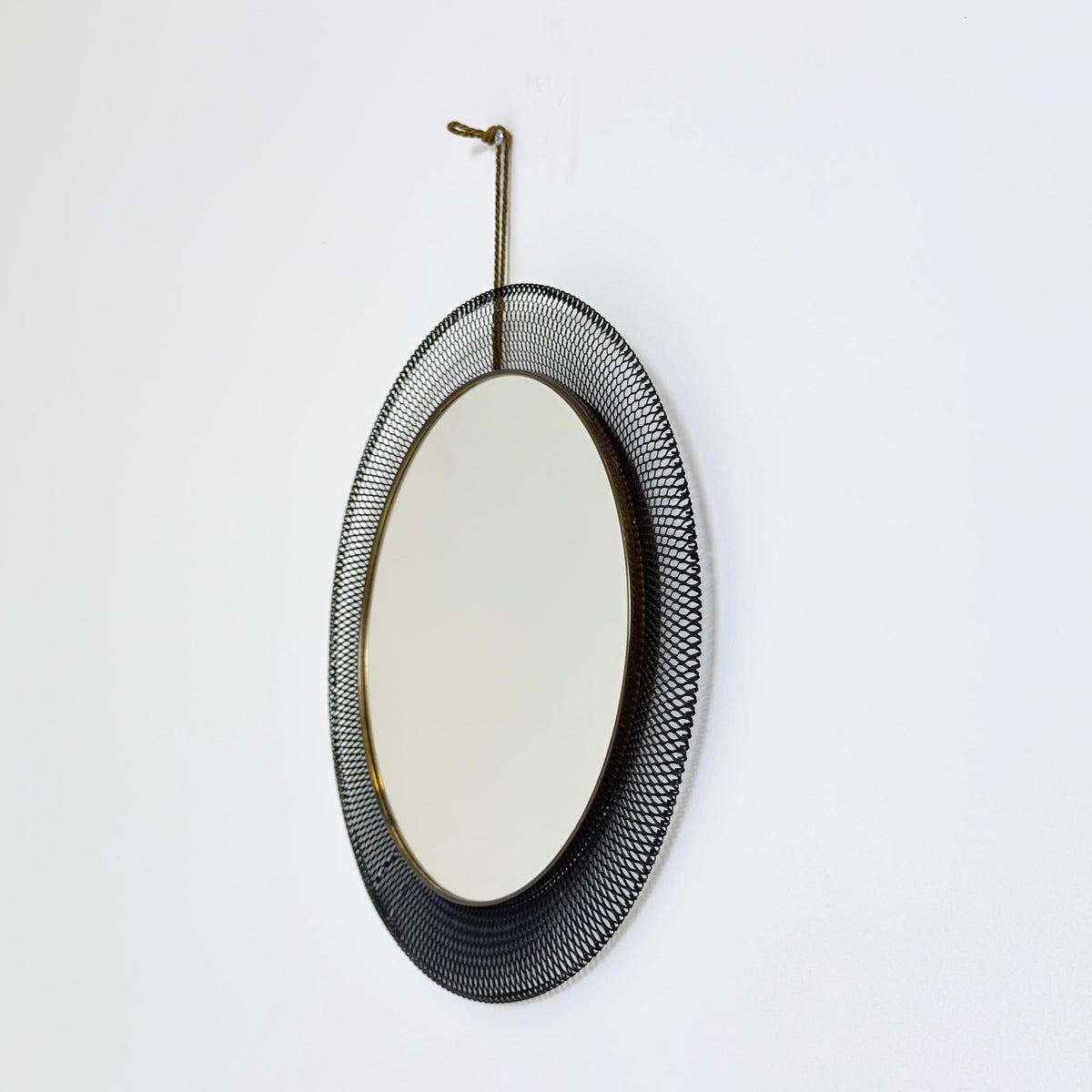 Mid-Century Wall Mirror in Black Metal & Brass from Vereinigte Werkstätten, Munich Germany 1960s