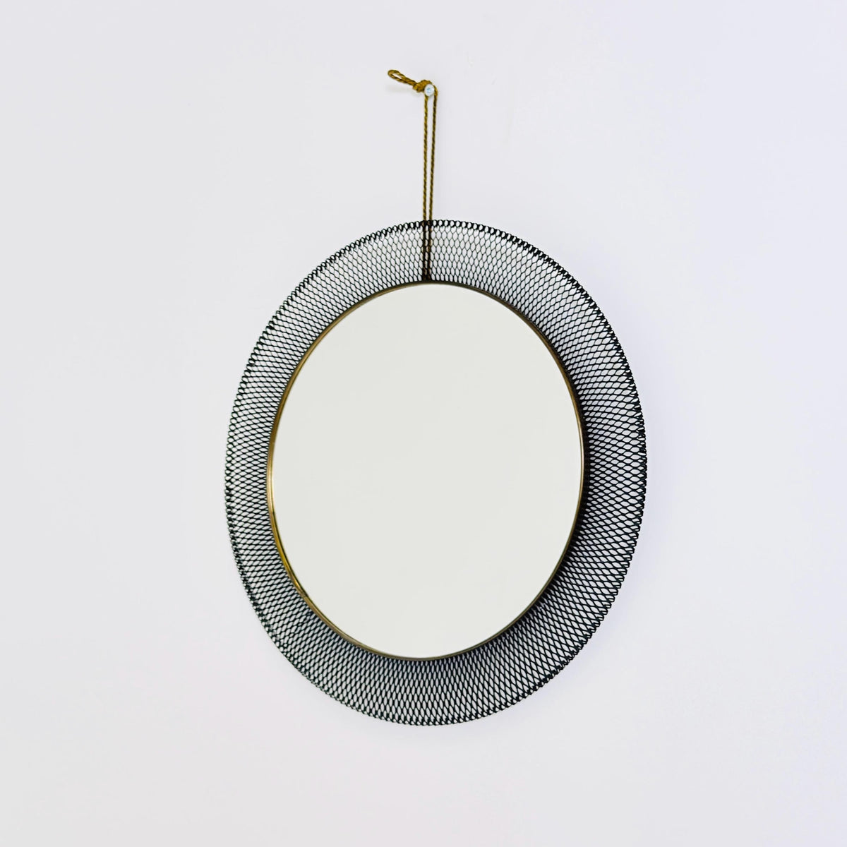 Mid-Century Wall Mirror in Black Metal & Brass from Vereinigte Werkstätten, Munich Germany 1960s