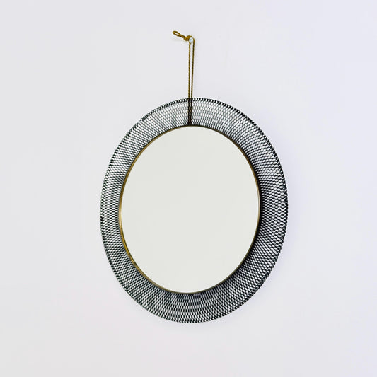 Mid-Century Wall Mirror in Black Metal & Brass from Vereinigte Werkstätten, Munich Germany 1960s