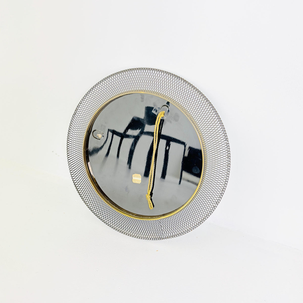 Mid-Century Wall Mirror in Black Metal & Brass from Vereinigte Werkstätten, Munich Germany 1960s