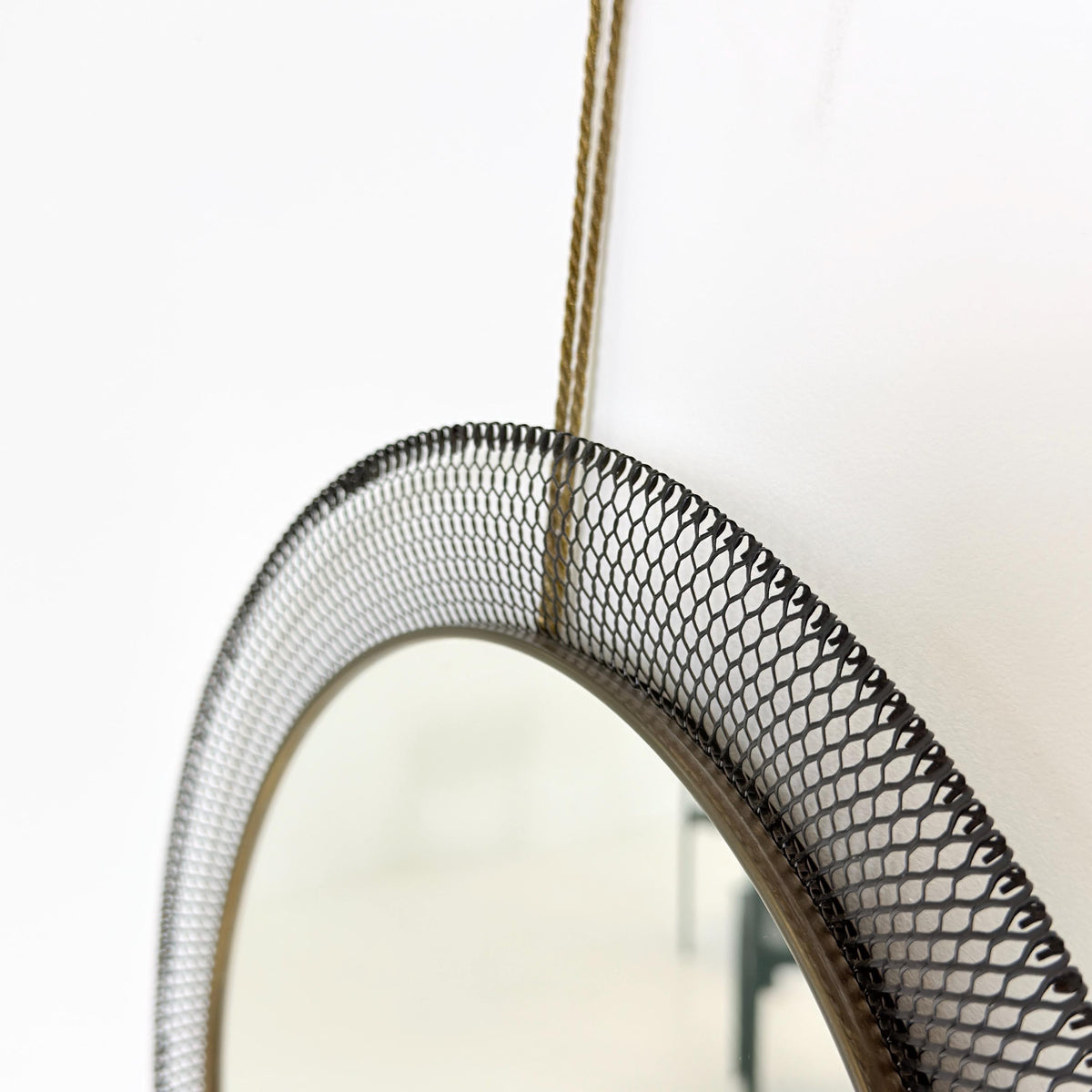 Mid-Century Wall Mirror in Black Metal & Brass from Vereinigte Werkstätten, Munich Germany 1960s