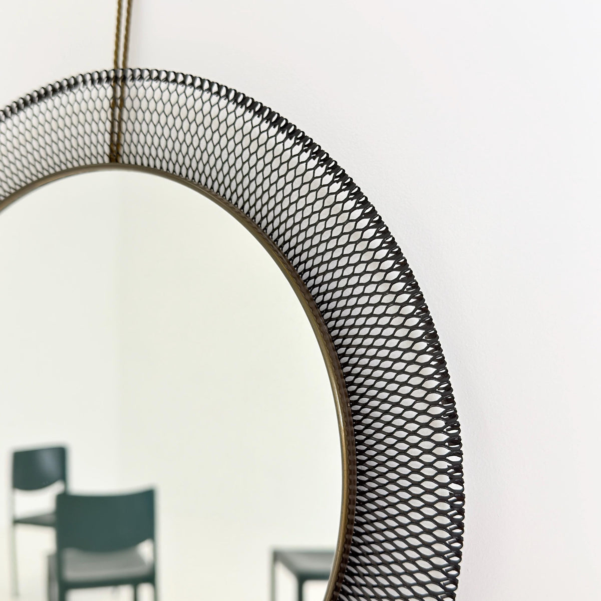 Mid-Century Wall Mirror in Black Metal & Brass from Vereinigte Werkstätten, Munich Germany 1960s