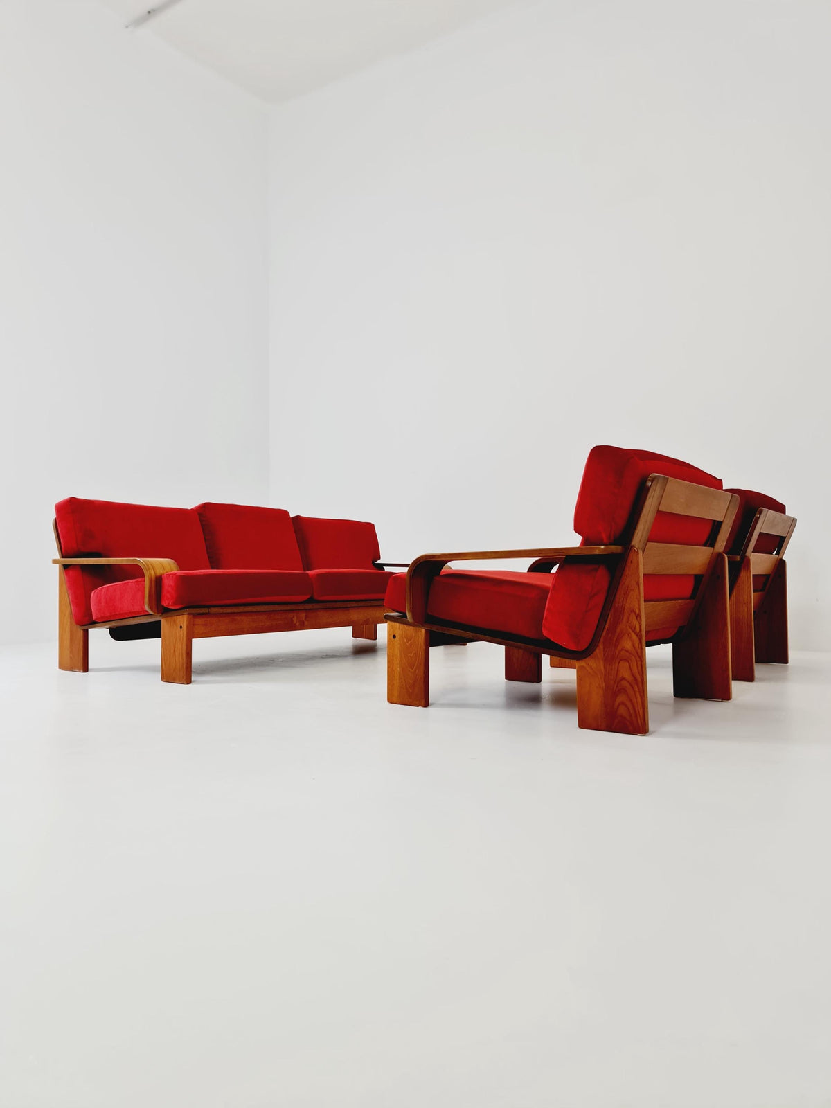 Rare Mid-Century Dansih Modern Teak Set of sofa and 2 lounge chairs 1970s – Newly Upholstered