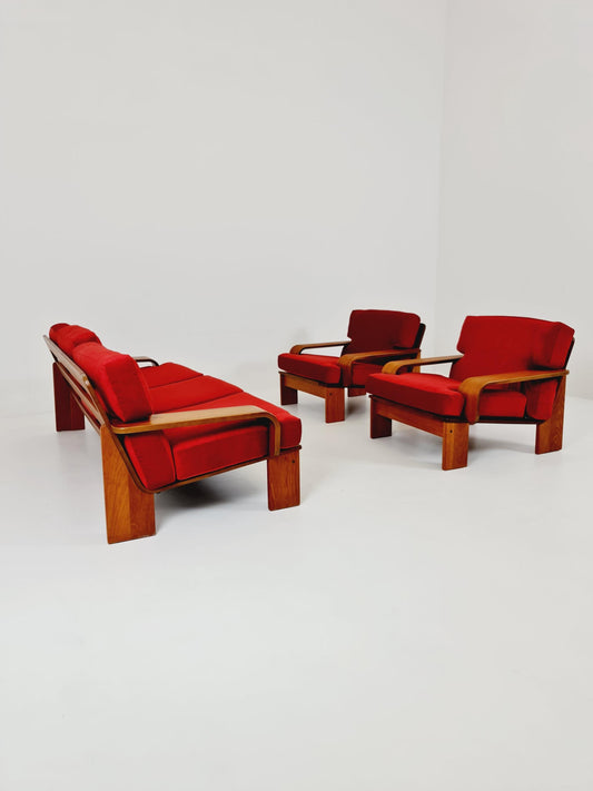 Rare Mid-Century Dansih Modern Teak Set of sofa and 2 lounge chairs 1970s – Newly Upholstered