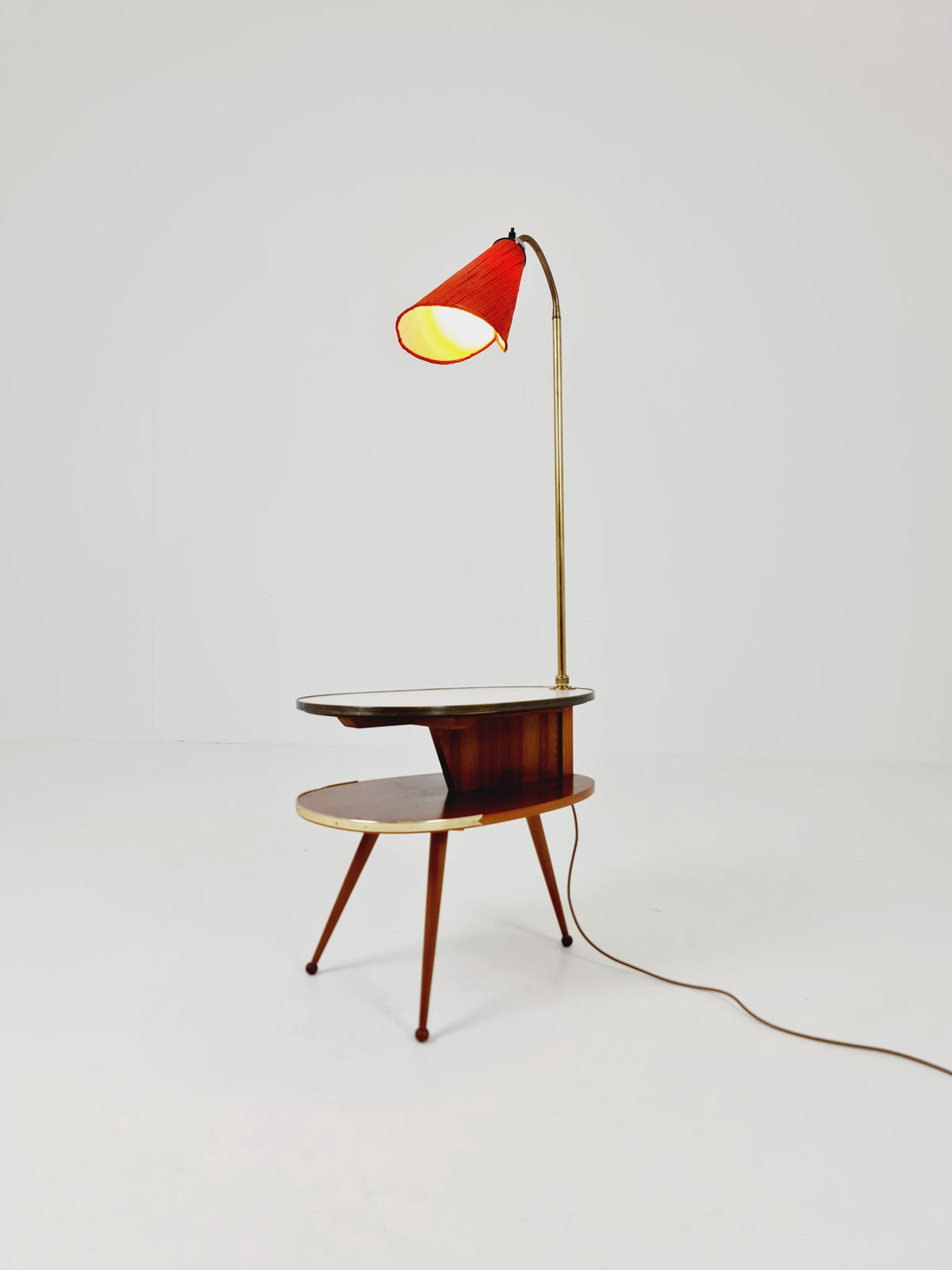 Rare Midcentury German tripod floor lamp , sidetabale Brass , 1950s