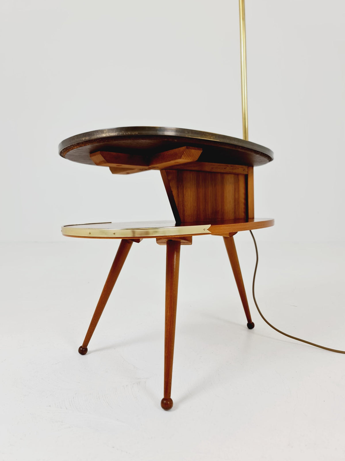 Rare Midcentury German tripod floor lamp , sidetabale Brass , 1950s