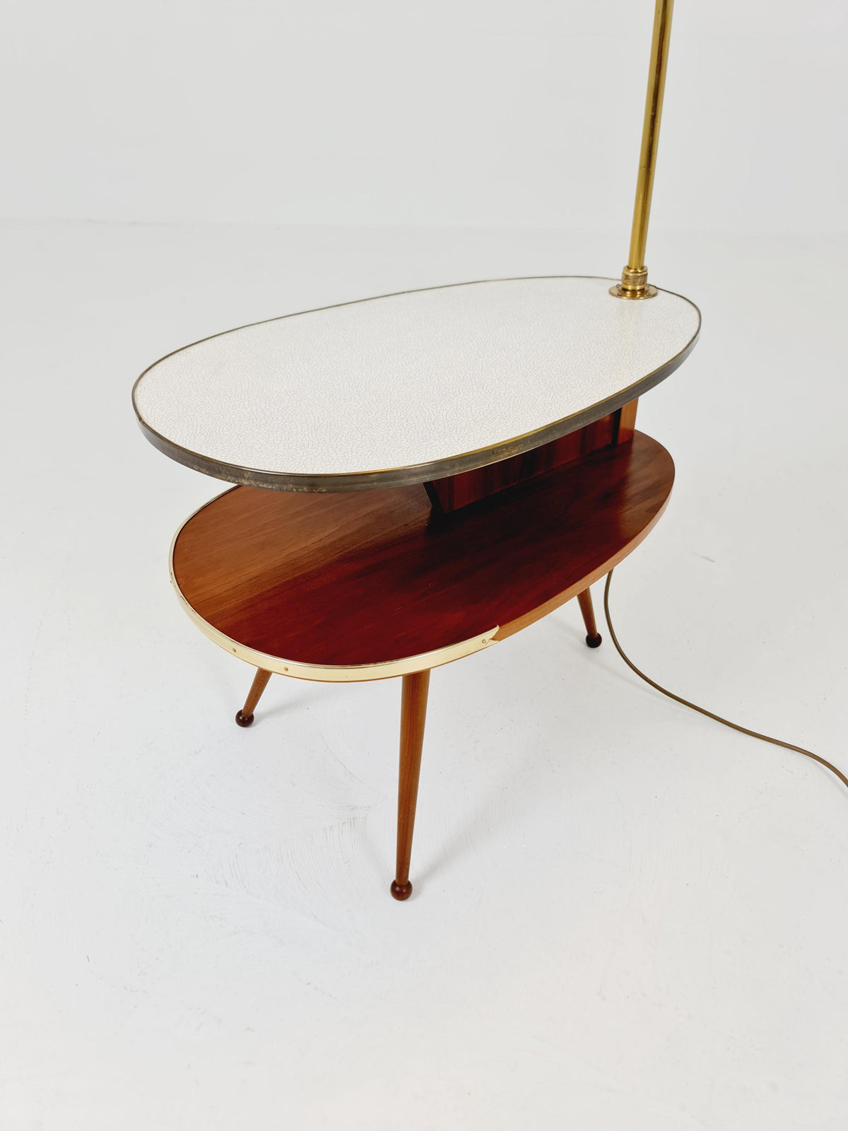 Rare Midcentury German tripod floor lamp , sidetabale Brass , 1950s