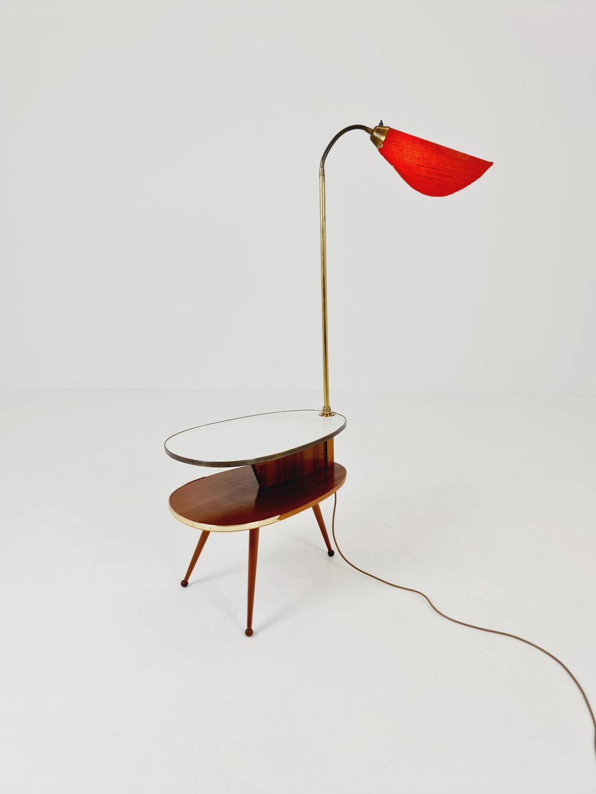 Rare Midcentury German tripod floor lamp , sidetabale Brass , 1950s