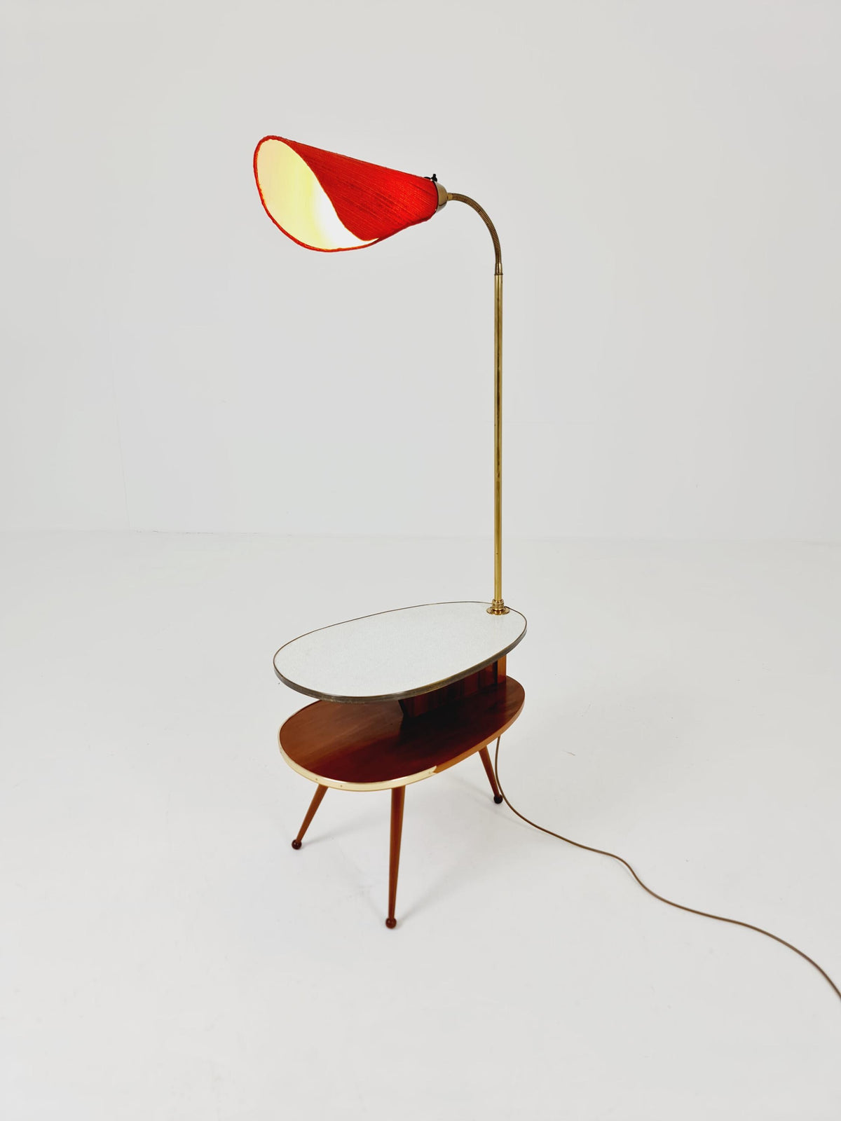 Rare Midcentury German tripod floor lamp , sidetabale Brass , 1950s