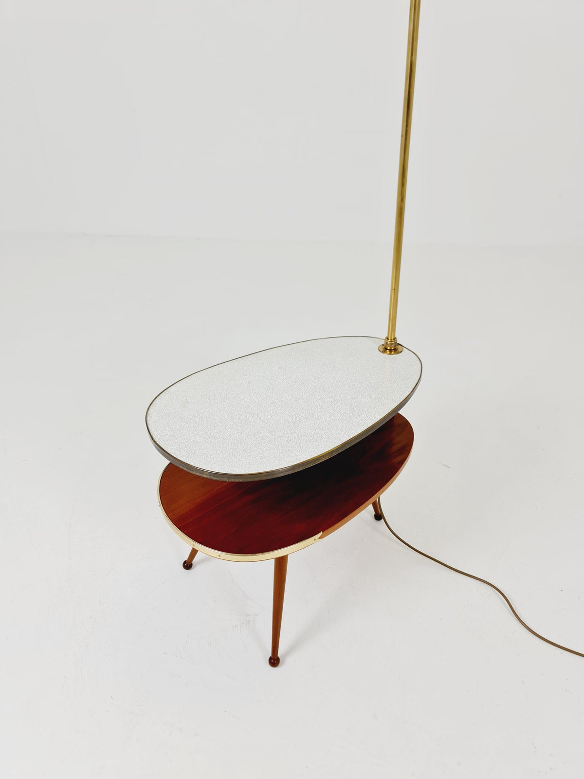 Rare Midcentury German tripod floor lamp , sidetabale Brass , 1950s