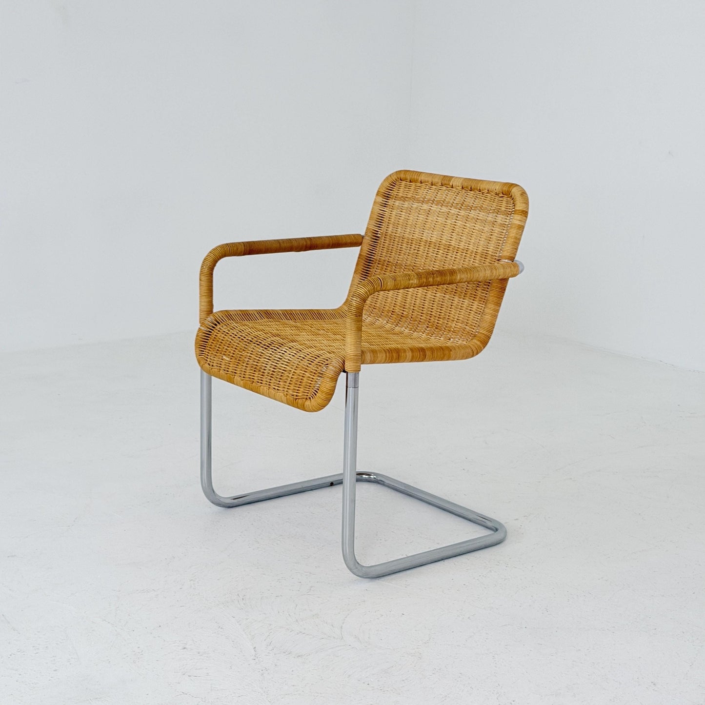 Set of 2 Mid Century Modern D41 Bauhaus Armchairs | Anton Lorenz Design | Natural Wicker & Chrome | for Tecta Germany 1980s