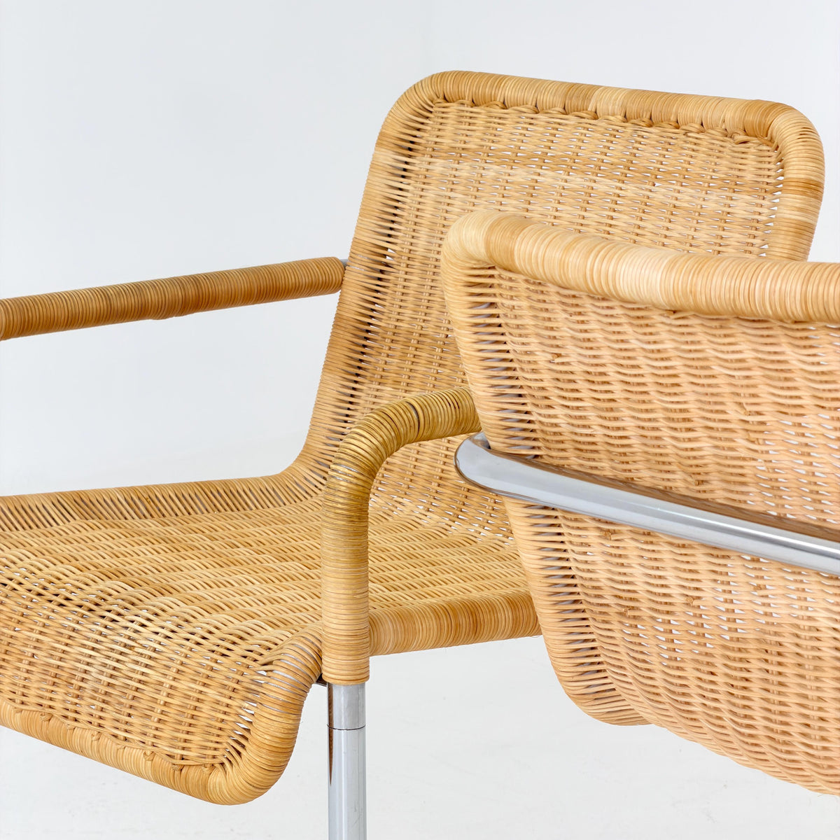 Set of 2 Mid Century Modern D41 Bauhaus Armchairs | Anton Lorenz Design | Natural Wicker & Chrome | for Tecta Germany 1980s