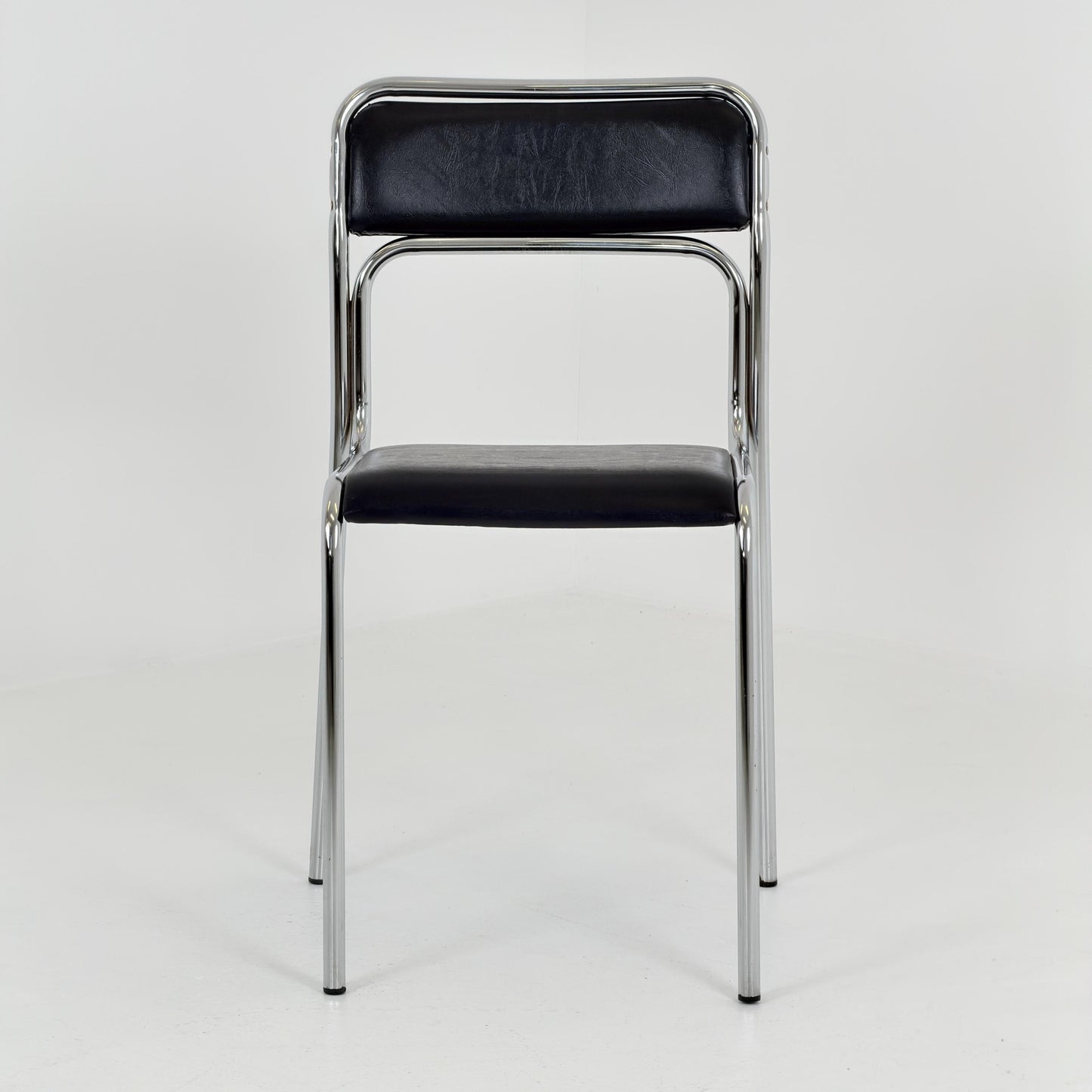 Mid Century Bauhaus minimalistic Tubular Chair | Black Faux Leather | Minimalist Stackable Chair | 1980s Italy