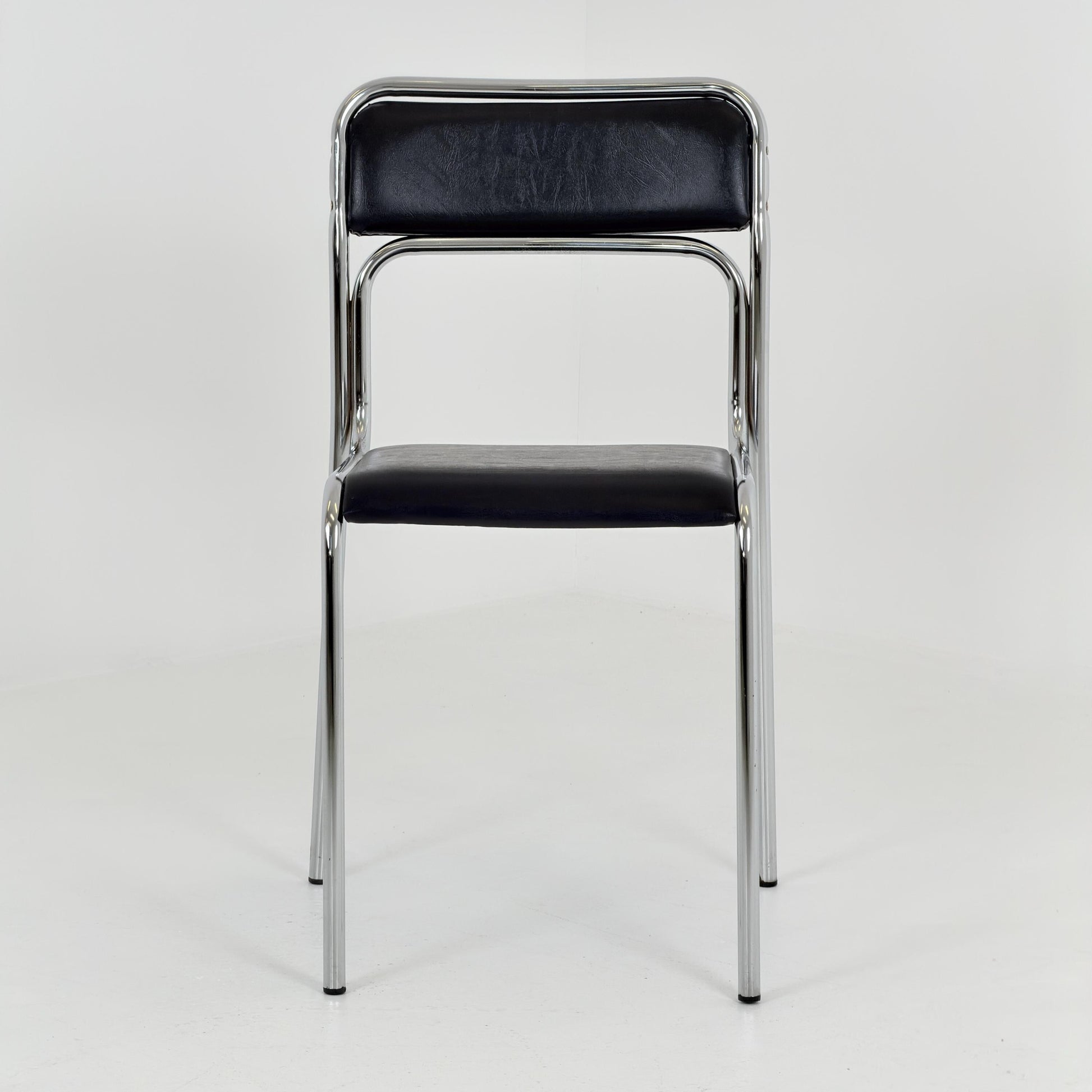 Mid Century Bauhaus minimalistic Tubular Chair | Black Faux Leather | Minimalist Stackable Chair | 1980s Italy