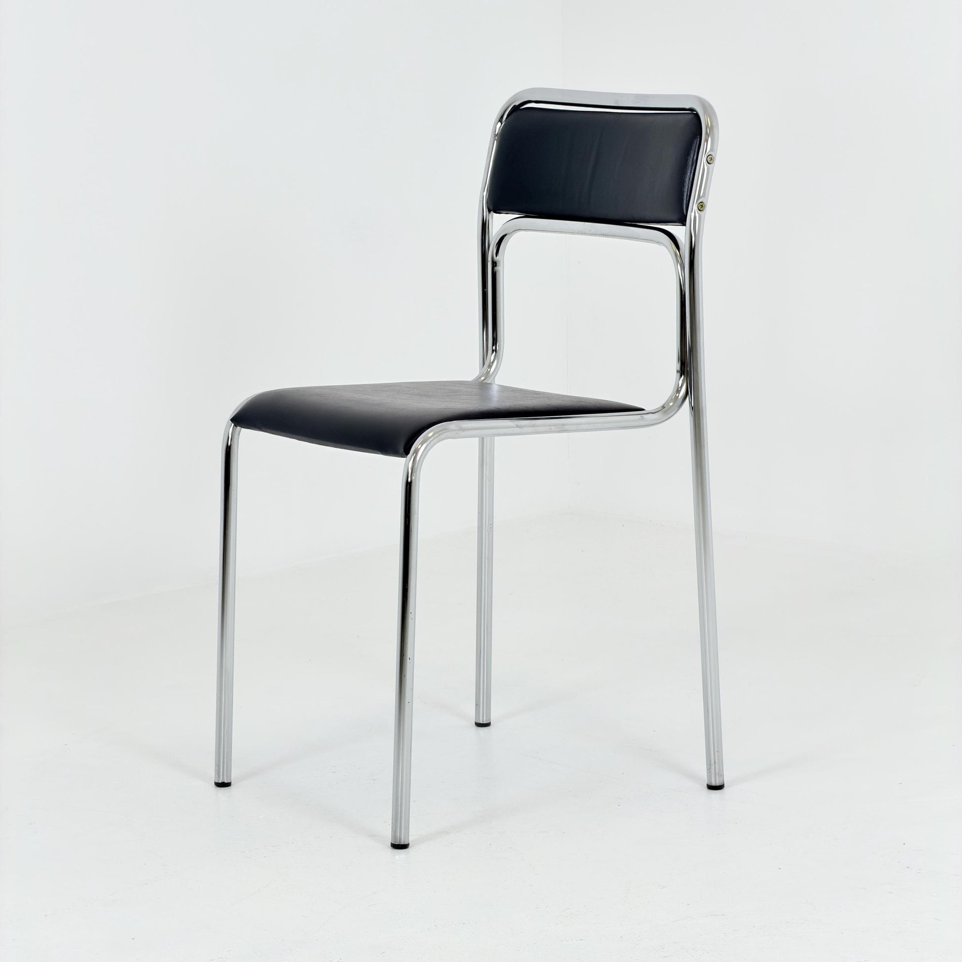 Mid Century Bauhaus minimalistic Tubular Chair | Black Faux Leather | Minimalist Stackable Chair | 1980s Italy