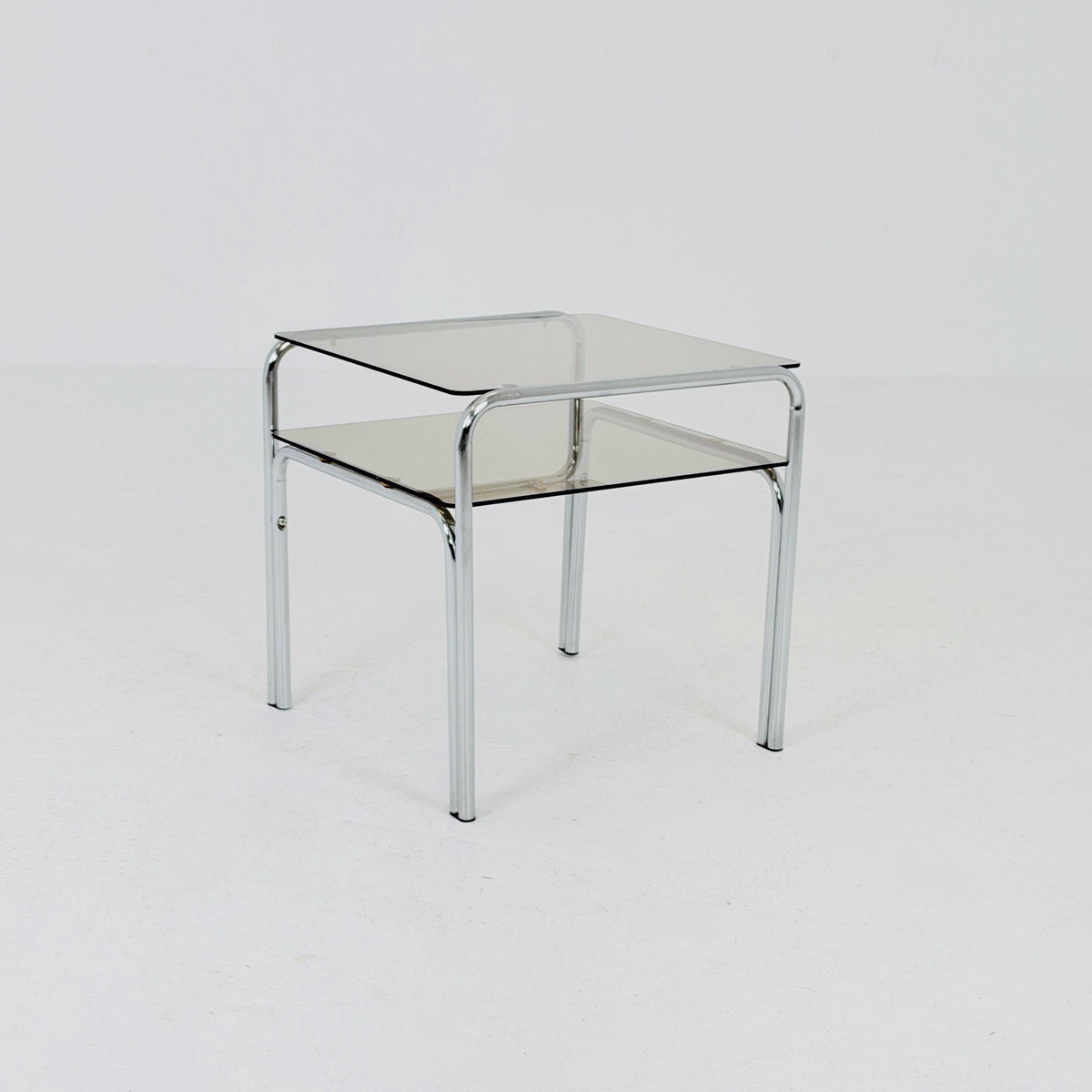 Mid-Century Chrome & Smoked Glass Side Table – Germany, 1980s